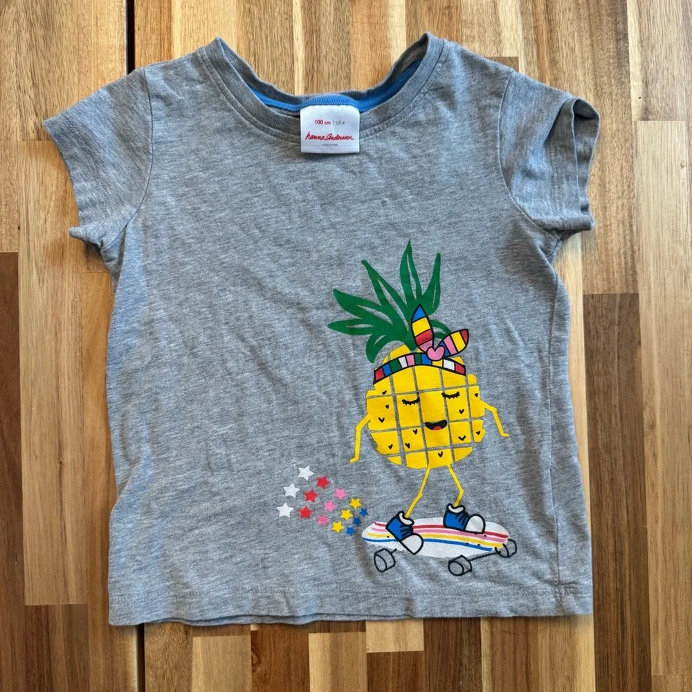 Hanna Andersson Kids Skateboard Pineapple Graphic T-Shirt‎ Cotton Size 100 US 4